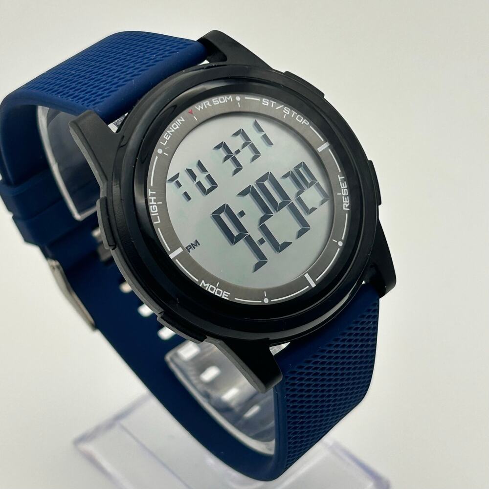 LENQIN Blue Minimalist Men’s Digital Watch  Working New Battery